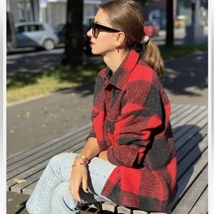 ANINE BING RED PLAID JACKET Anine Bing Bobbi plaid jacket size extra Small